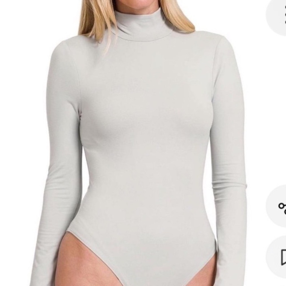 New Zenana Small Mock Neck Long Sleeve Bodysuit‎ Light Grey MB-9086D4 Snap